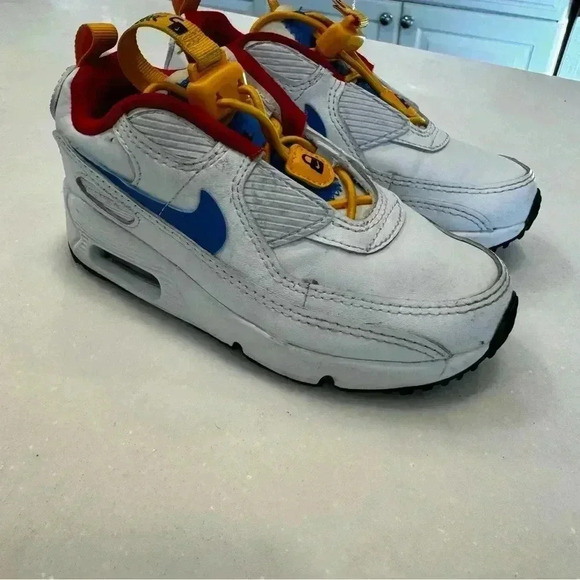Nike Air Max 90 Toggle Slip On Kids Unisex White Yellow Blue Size 5C - Picture 6 of 12